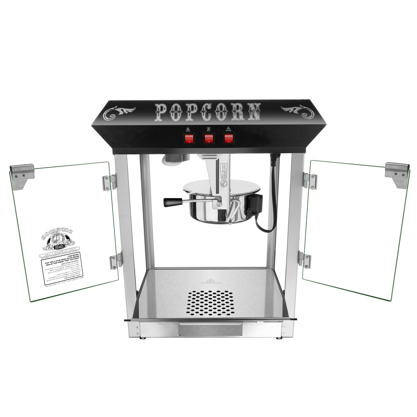 Hot and Fresh Countertop Popcorn Machine – 3 Gallon Popper – 8oz Kettle, Old Maids Drawer, Warming Tray, Scoop by Superior Popcorn Company (Black)