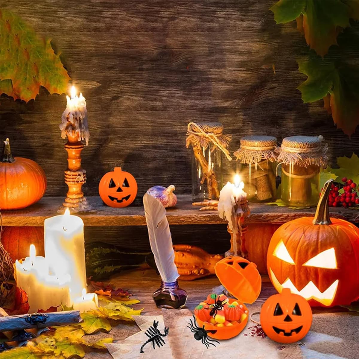 Ncozwo Halloween Plastic Pumpkin Storage Mini Fillable Pumpkin Container Candy Holder Containers for Halloween Thanksgiving Day Mini Gift Holder Props（12 Pcs）