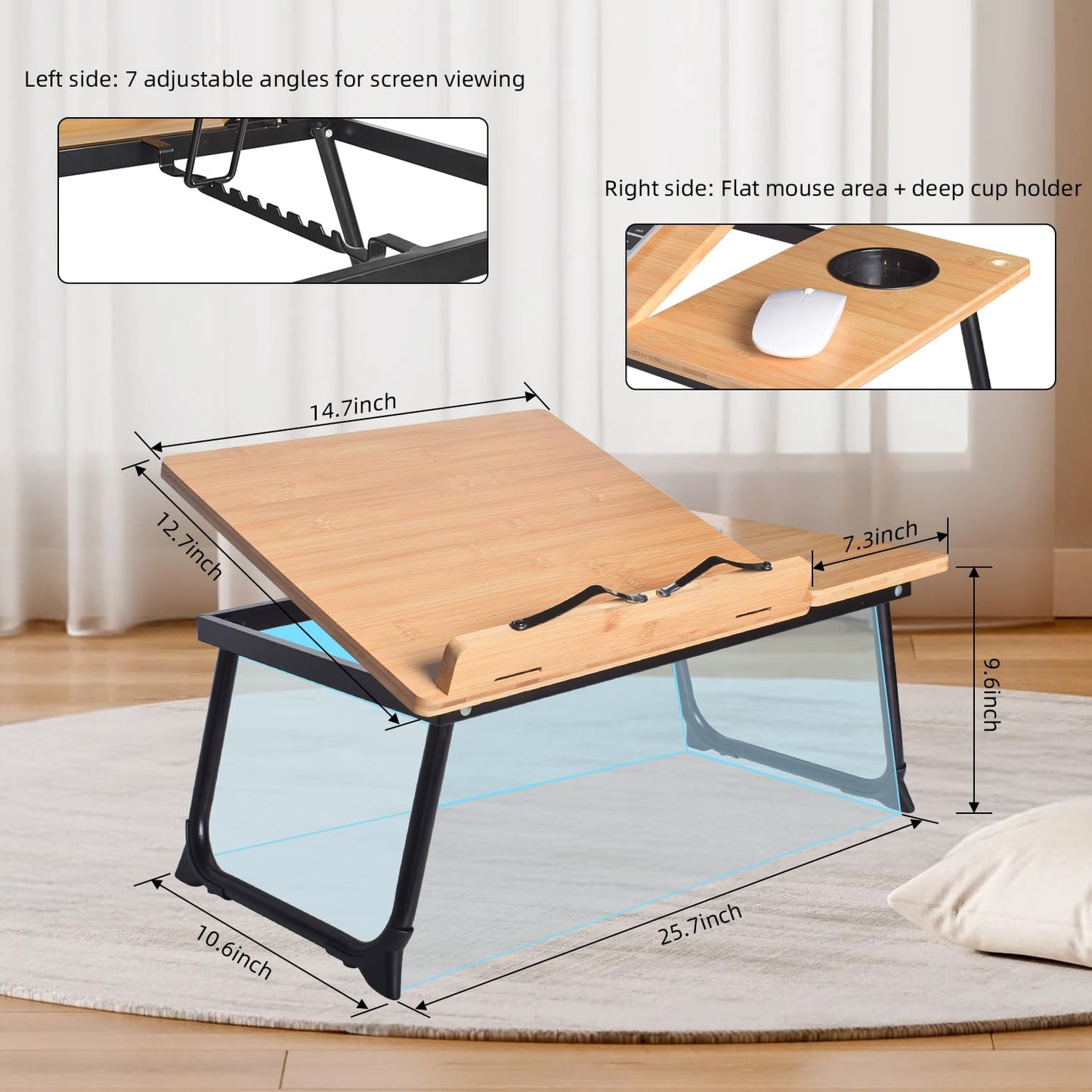 CHURRUP Laptop Lap Desk - Foldable Bamboo Lap Desk with Cup Holder & Breakfast Tray for Bed,Couch, Floor - Working, Eating & More