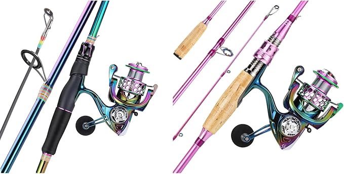 Sougayilang 2 Packs Spinning Fishing Reel Rod Combo,Colorful Two Pieces Spinning Pole with Smooth Strong Reel