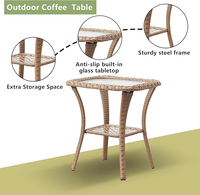 Rilyson Patio Chairs Wicker Outdoor Chair - 6 Piece Rattan Patio Swivel Rocking Chairs Set with Glass Top Side Table for Porch Deck Backyard(Yellow/Red)