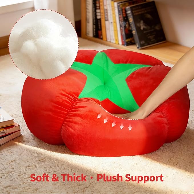 Extra Large Tomato Floor Cushion Pillow – Plush Floor Cushion for Sitting & Activities, for Reading, Gaming, Meditation & Home Decor – Cute Round Plush Chair Cushion.65cm/25.6Inch