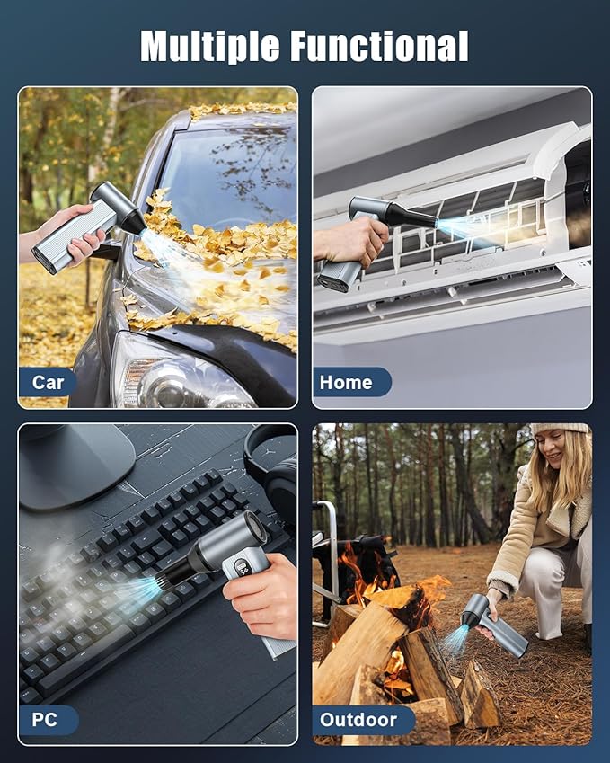 Compressed Air Duster with150,000RPM Brushless Motor, 8000mAh Battery, LED Light, 4-Gear Adjustable Electric Air Blower for Home, Car, Computer, Outdoor, Camera Len