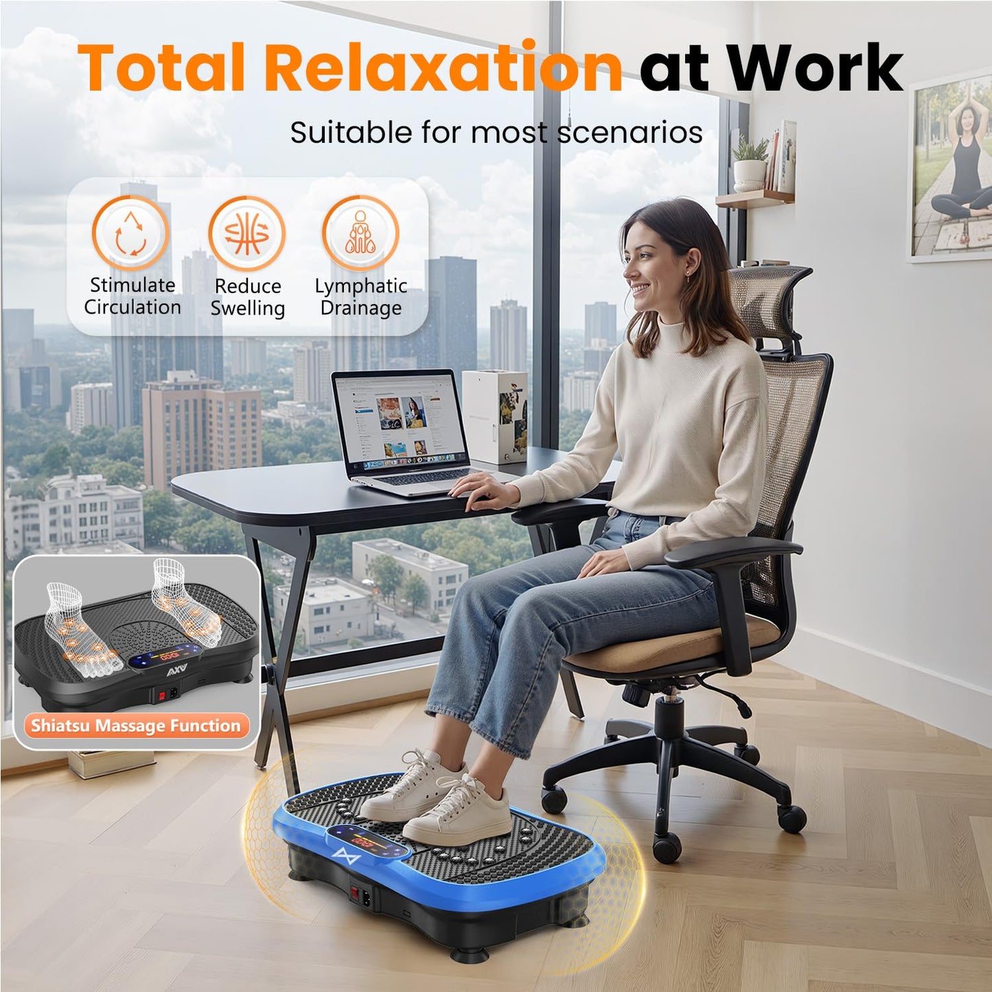 AXV Vibration Plate Fitness Platform Exercise Machine Vibrating Shaking Full Body Shaker Workout Vibrate Stand Shake Board Sport for Weight Loss Fat Burner for Gym Home Office