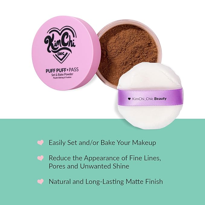 KimChiChic Beauty Puff Puff Pass Set and Bake Setting Powder for Makeup, Extra Fluffy Loose Face Powder Poof, Soft Natural Face Makeup for Uneven Skin Tone, 07 Cocoa