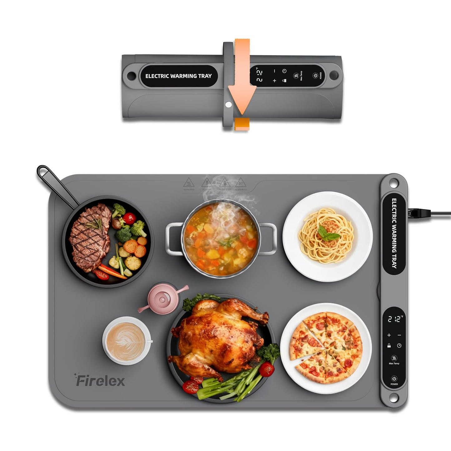Firelex Food Warming Mat for Buffet, Silicone Food Warming Mat with Timer & 7-Temp Settings, 8s Fast Heat, Keep Food Warm for Party, Family Dinners, Gray