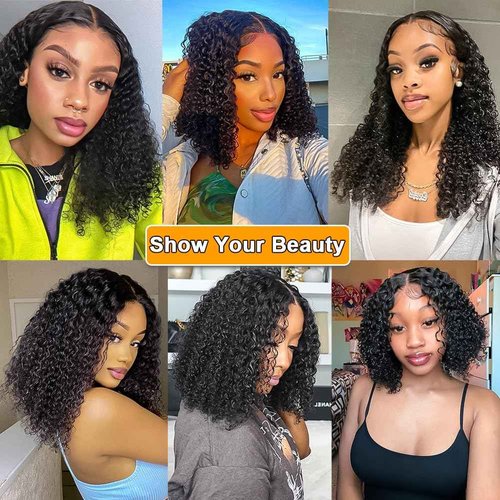 RAGMZZE V Part Wig Human Hair Kinky Curly Natural Black 16 Inch | Curly Human Hair Wig Upgrade U Part Human Hair Wigs for Black Women Glueless Wig Wear and Go 180 Density