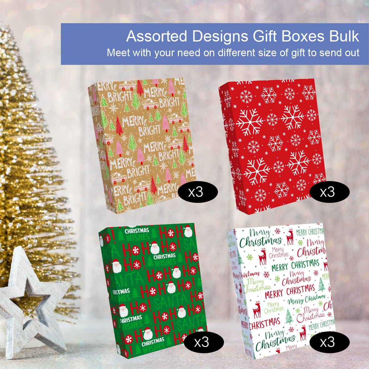 CoroRio 12 Pack Extra Large Christmas Gift Boxes with Lids for Presents- 17x13x4 Inch Premium Deep Christmas Clothes Boxes for Wrapping Gifts, XL Clothing Gift Boxes for Present, Robes, Shirts, Blanket, Lingerie, Sweaters or Coat