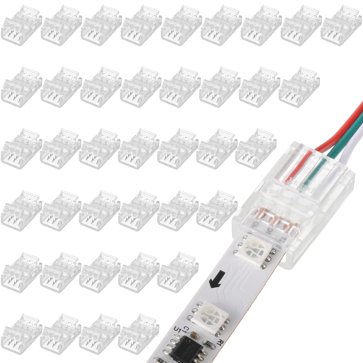 Flutesan 100 Pcs 3 Pin 10mm Solderless LED Light Strip Connectors Clear Track Lighting Connectors for 5050 RGB Strip Light