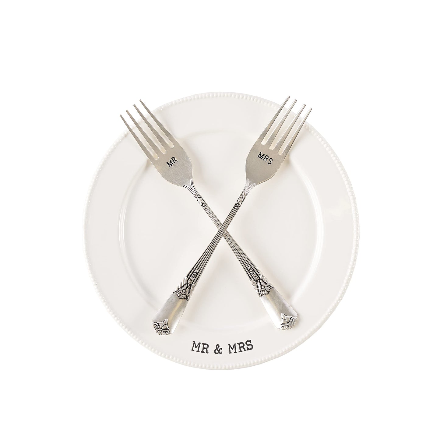 Mud Pie Mr. & Mrs. Plate & Fork Set, White (4235006)