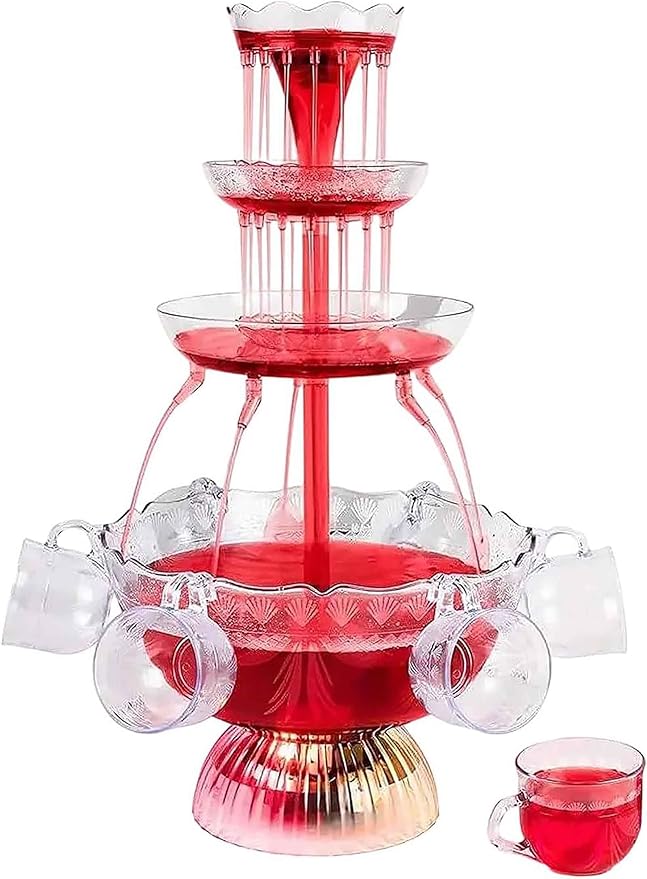 3-Tier Cocktail Machine with LED Base and 5 Cups, Electric Champagne Fountain Drink Dispenser for Wedding, Party, Celebrat...