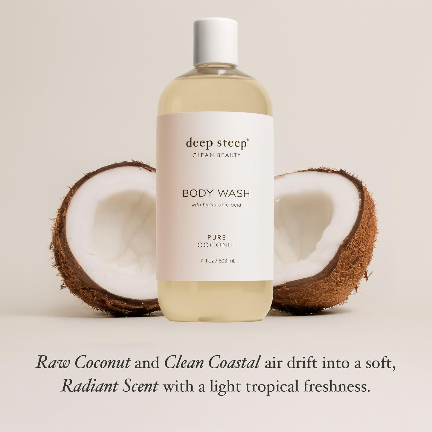 Deep Steep Body Wash, Pure Coconut, 17 oz - Hydrating Shower Gel with Hyaluronic Acid, Shea Butter, Aloe Vera & Argan Oil - Vega