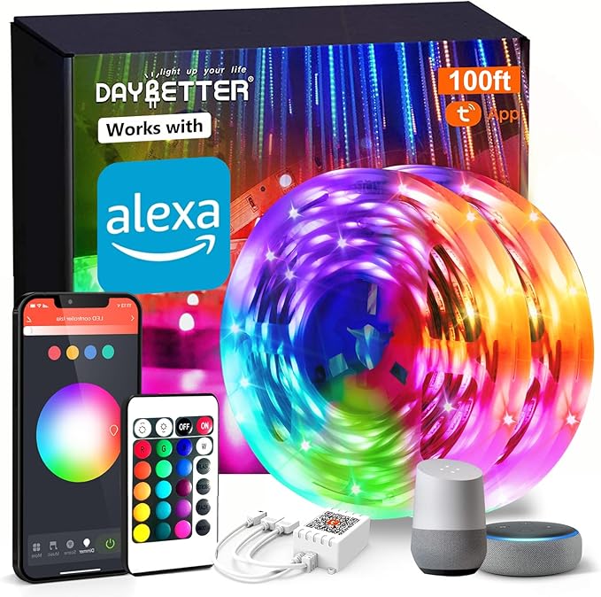 DAYBETTER Smart WiFi Led Lights 100ft, Tuya App Controlled Led Strip Lights, Work with Alexa and Google Assistant, Timer S...