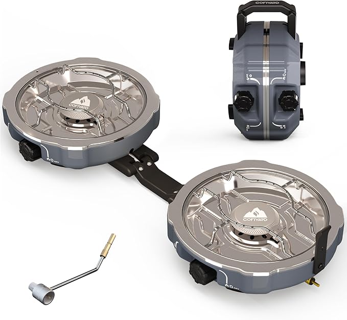 Cofiyard 20,000 BTUs 2 Burner Propane Camping Stove, Portable Folding Camp Stove with Adjustable Burners, Built-in Ignitio...