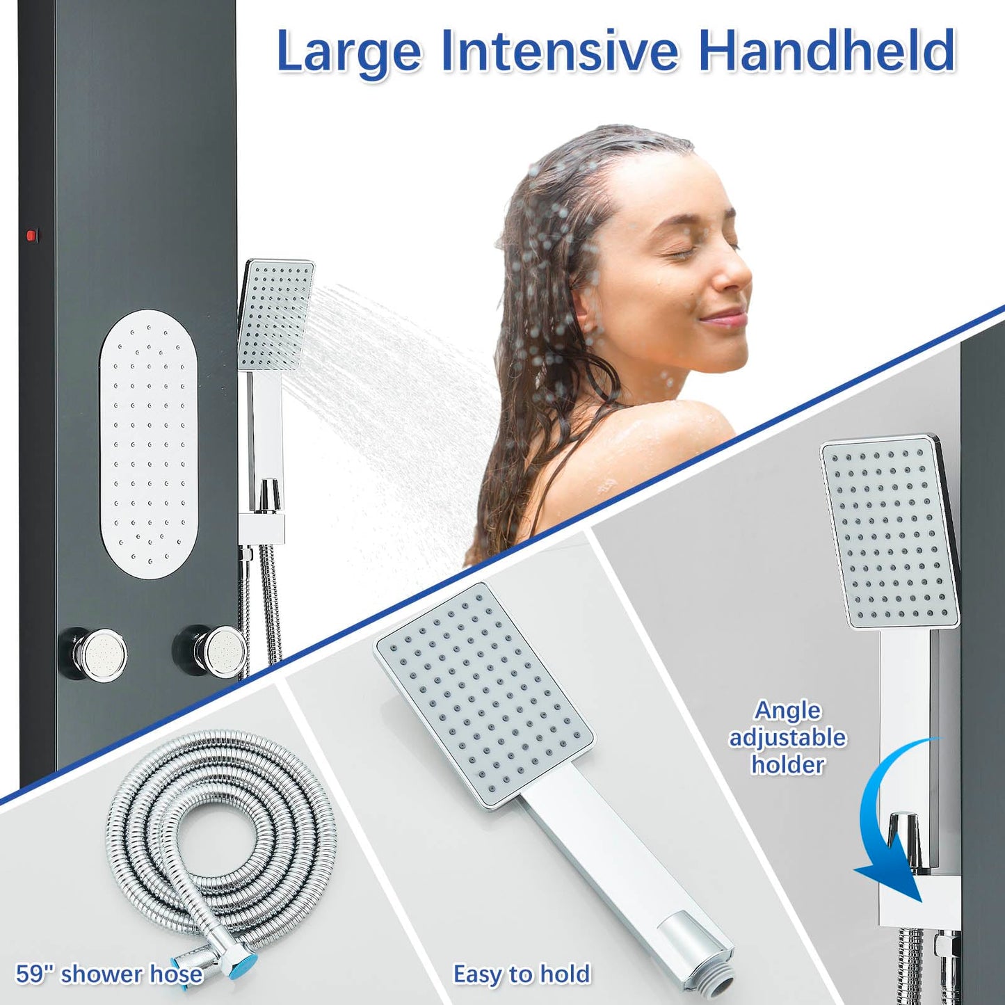 Luxury Shower Tower System with LED Shower Head, 5-Function Shower Column with Rainfall Waterfall Shower Head, 4 Body Jets, Handheld and Tub Spout,Body Waterfall Shower Panel Tower System Black-8125