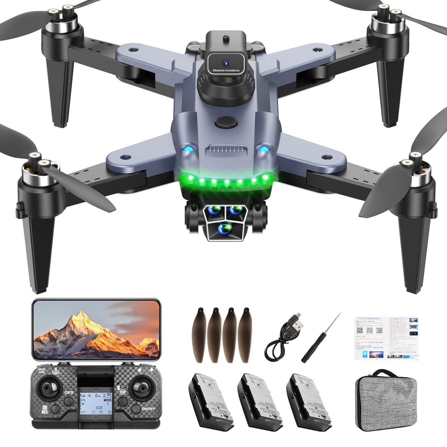 S166 Drone with Camera 4K for Adults, Professional GPS Drone with Auto Return, 4-Way Obstacle Avoidance, Follow Me, 60 Mins Flight Time (3 Batteries), Foldable RC Quadcopter with Case(Standard)