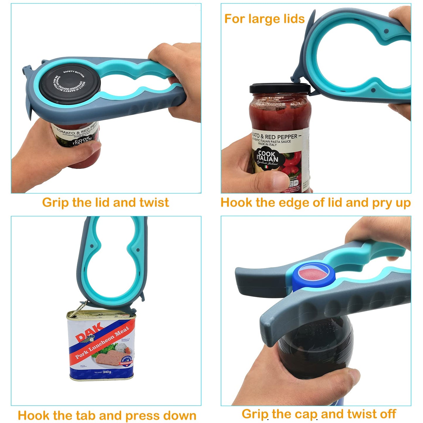 Otstar Jar Opener Bottle Opener and Can opener for Weak Hands,Seniors with Arthritis, Elderly, Jar Lid Opener Gadgets with Rubber Jar Opener Gripper Pad and Corkscrew Opener