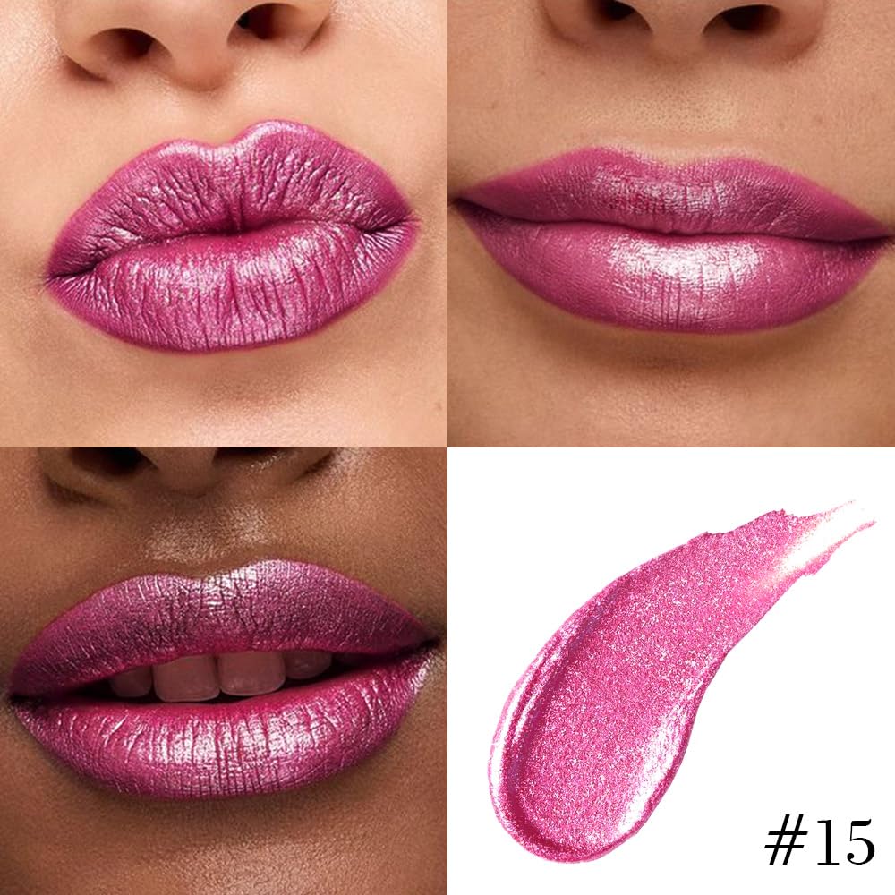 Kaely 2-in-1 Rose Metallic Lipstick and Lip Liner, Shimmer Liquid Metallic Lipsticks for Women, Glitter Lip Gloss Stain Long Las