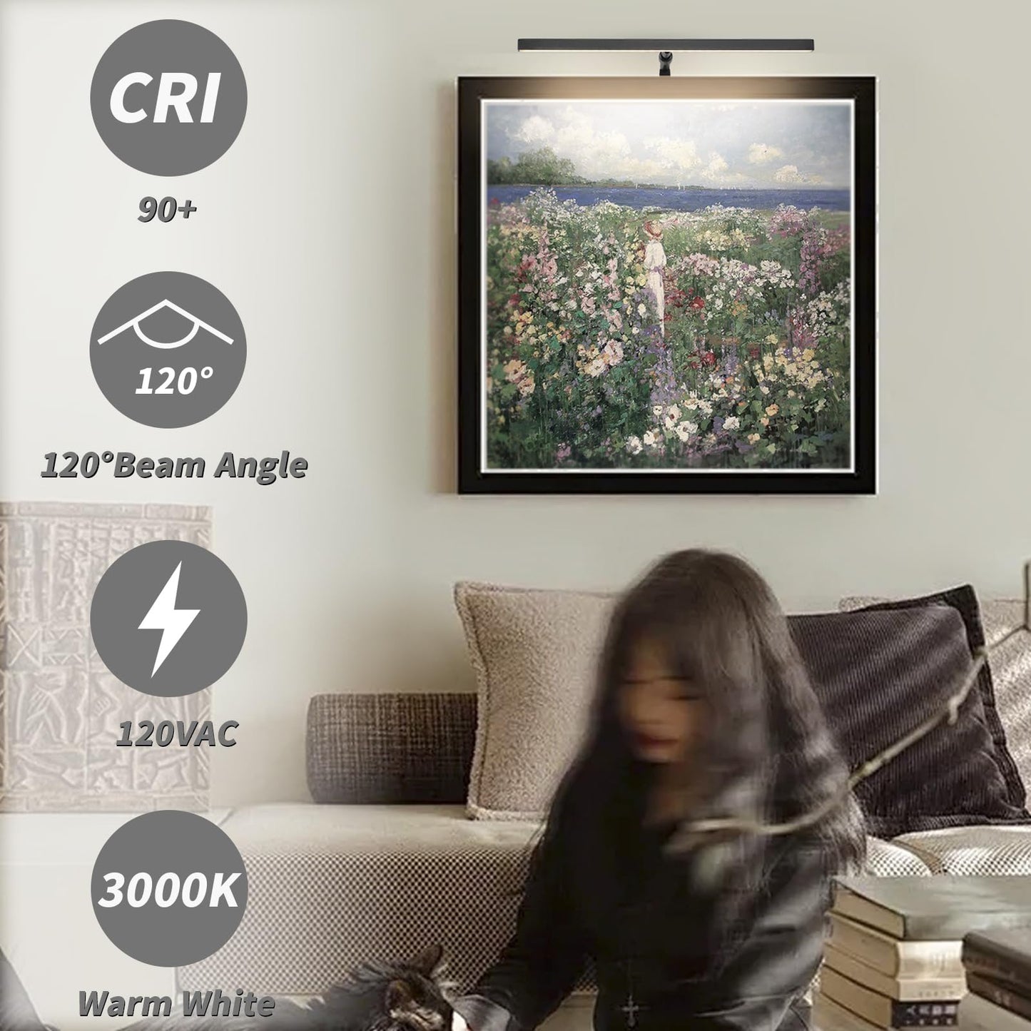Pasoar Picture Lights for Paintings Plug in, 16" 4W Adjustable LED Picture Light Art Light with Timer, Remote Control Gallery Painting Wall Light for Picture Display Frame Dartboard Art Work (Black)