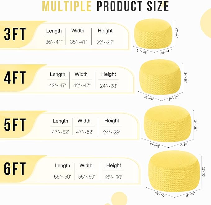3FT Bean Bag Chair,Giant Bean Bag Chairs for Adults,Big Bean Bags with Memory Foam Filled, Large Beanbag Chairs with Chevron Plush Cover-Yellow