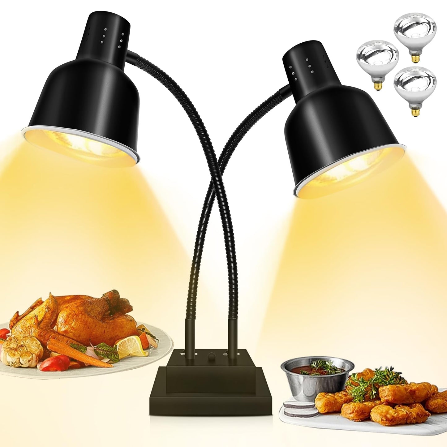FUXULLACO Food Heat Lamp, Commercial Food Warmer 550W Dual Head Heat Lamp for Food, Stainless Steel Catering Food Warming Lamp for Kitchen Restaurant Cafeteria