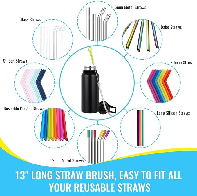 Rophefx 9 PCS Bottle Cleaning Brush Set, Long Handle Bottle Cleaner Brush for Washing Narrow Neck Bottles, Sports Water Bottles with Straw Brush, Plus Kettle Cleaner