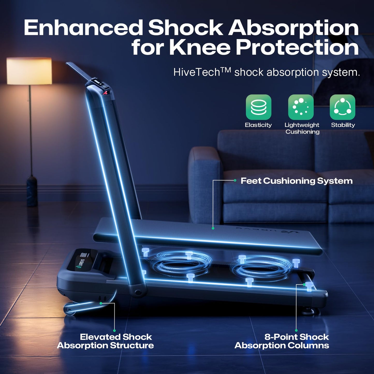 UREVO Smart Treadmill with 9% Incline, 3-in-1 Foldable Treadmill with Handle for Home/Office Fitness, Runner-Focused Design, 6 HIIT Programs & Auto Incline Follow Mode, 2 Display Screens, Plug & Play