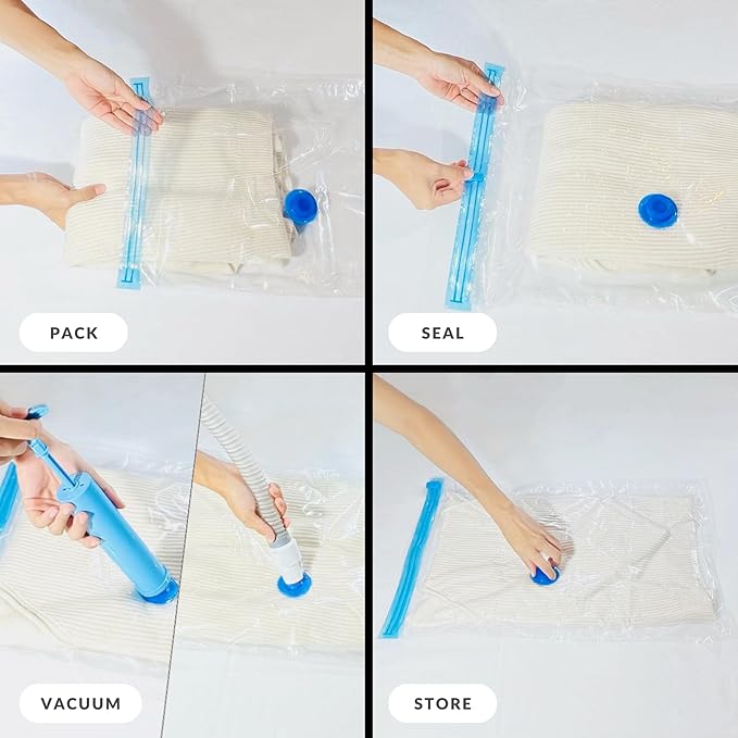 25 Pack Vacuum Storage Bags with Pump, Compression Space Saver for Comforter, Bedding, Blanket Storage, Vacuum Seal Bags for Clothing, Luggage and Closet Organizer