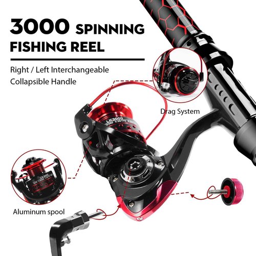 QudraKast Fishing Rod and Reel Combos, Unique Design with X-Warping Painting, Carbon Fiber Telescopic Fishing Rod with Reel Combo Kit, Best Gift for Fishing Beginner and Angler (3.0M Rod)