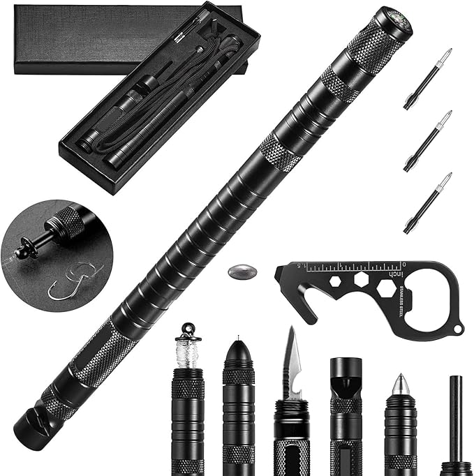 Outdoor Emergency Tactical Pen - 10-in-1 Multi-Functional Survival Tool with Compass, Fire Starter, Window Breaker, Whistl...