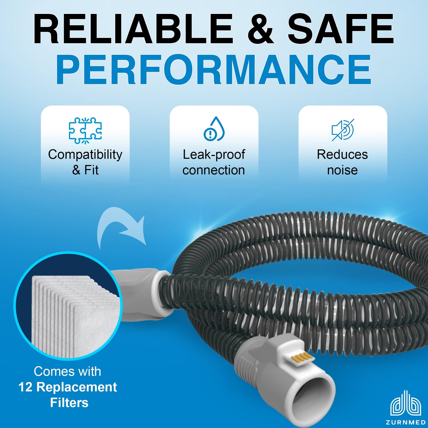 ZURNMED® Climate-Line Air Hose for AirSense 11 & AirCurve 11 (6.5 ft / 2 m) – Includes 12 Replacement Filters – Flexible, Leak-Free CPAP Tubing for Restful Sleep (S11 Models Only)