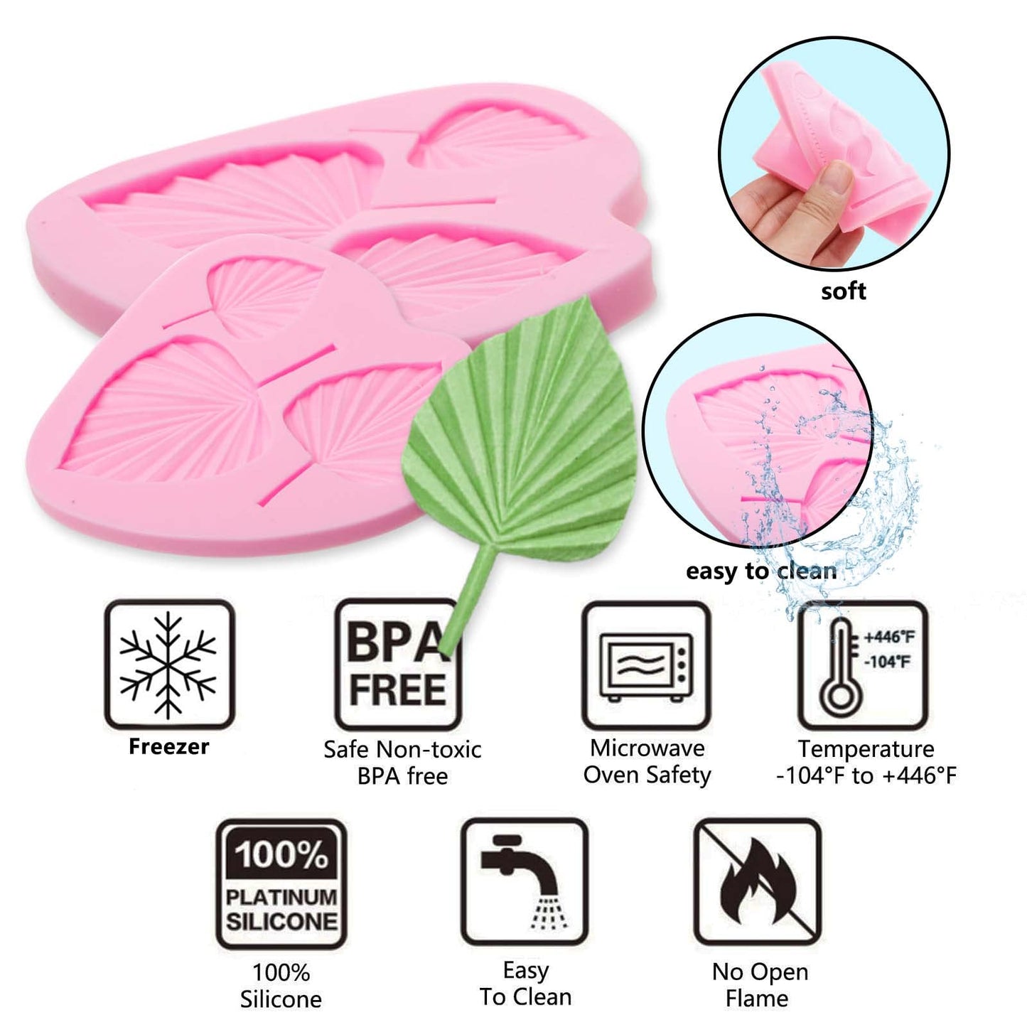 Palm Leaf Chocolate Silicone Molds, 3 Packs Boho Fan Candy Molds for Boho Theme Cake Decoration Cakepops Cupcake Toppers Sugar Cookies