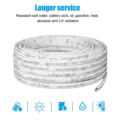 Kimbluth 16 Gauge Duplex Marine Wire Tinned Copper Boat Cable, 200ft 16 AWG Standard USA OFC Oxygen Free Copper Wire for Automotive Boat Speakers Solar Outdoors