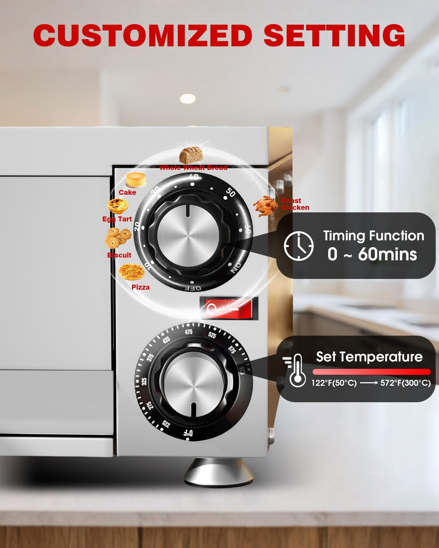 Wantjoin Pizza Oven Indoor - Electric Pizza Ovens Countertop Stainless Steel Commercial Pizza Maker Fits 12" Pizzas, With Timer Crumb Tray, 1100W, For Home, Bars, Food Trucks, Silver