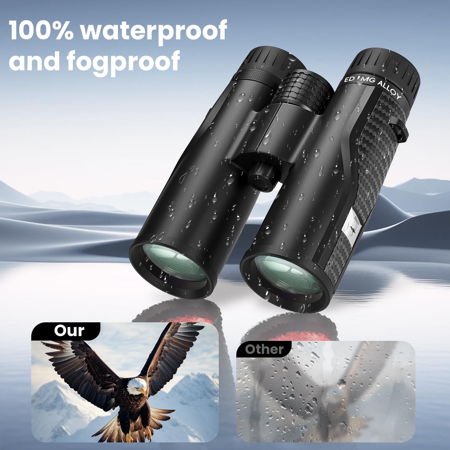 Premium ED HD Binoculars 10x42 for Adults, Waterproof & Fogproof with Magnesium Alloy Body, BAK4 Prism - High Power Binoculars for Bird Watching, Hunting, Travel & Outdoor Sports, Compact