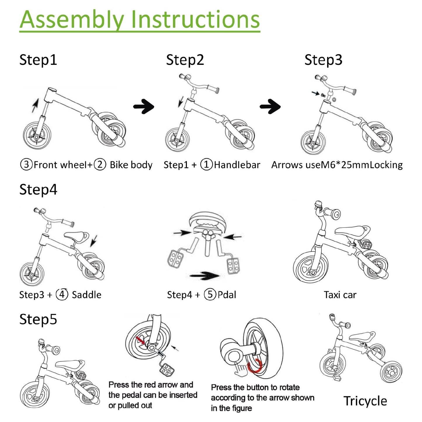 Ancaixin 3 in 1 Toddler Tricycles for 2-5 Years Old Boys and Girls with Adjustable Seat Detachable Pedal and Bell, Foldable Baby Balance Bike Riding Toys for Kids, Child Birthday Gift Green