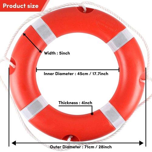 28" Life Ring Boat Safety Throw Ring with Water Floating Lifesaving Rope 50’ and Bracket for Boating Safety - Orange