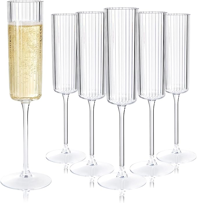 Joyido 36 Pack Clear Plastic Champagne Flutes - 6oz Ribbed Disposable Champagne Glasses - Clear Vintage Mimosa Glasses wit...