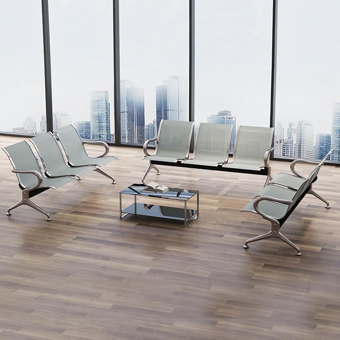 Kinsuite 2Pcs Waiting Room Chairs - 3-Seat Airport Reception Chairs Reception Bench Office Guest Chairs & Reception Chairs for Office Business Bank Hospital, Silver