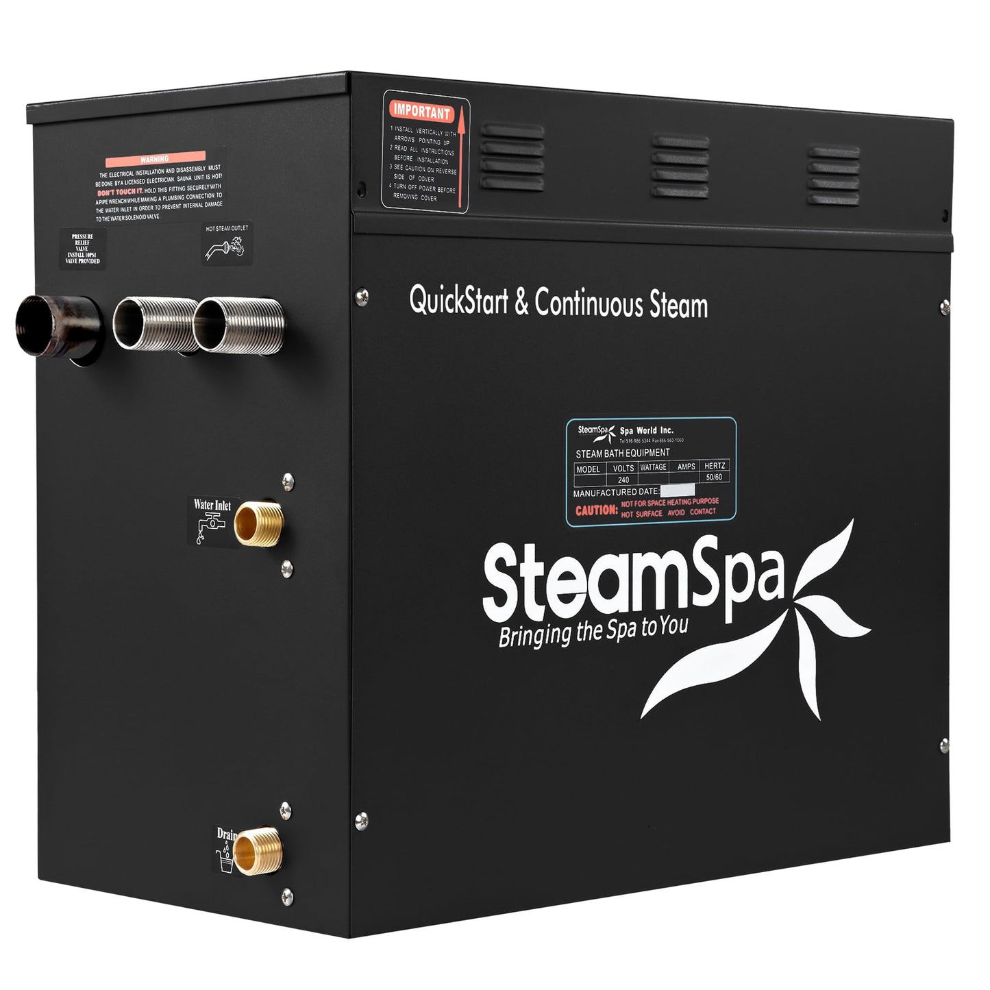 SteamSpa Generator with Quick Start Continuous Steam Technology, Wi-Fi, Bluetooth and Autodrain | 12kW Steam Generator with Chrome Steam Head with Aromatherapy Reservoir | SS-RVB1200CH-A