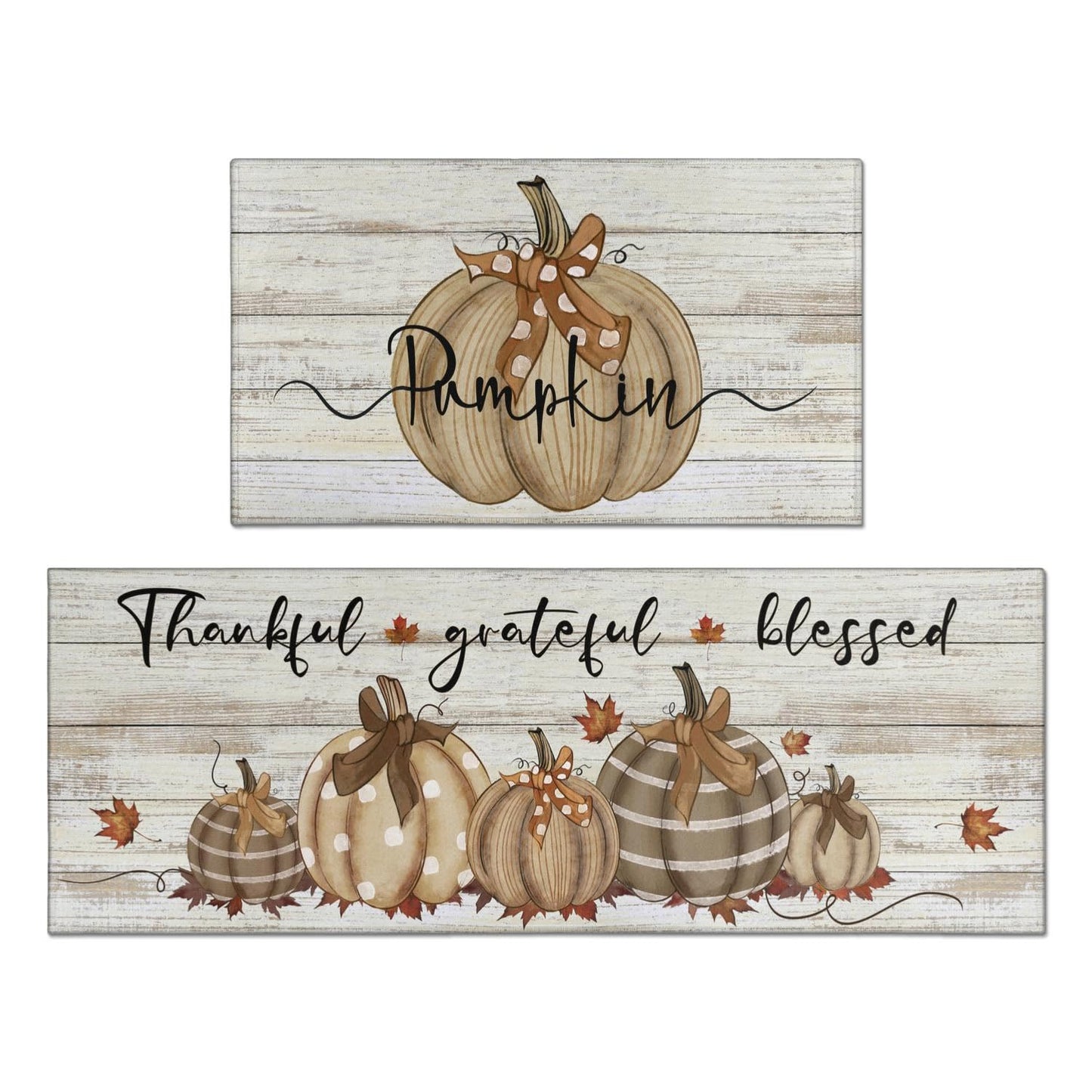 Fall Kitchen Rugs Fall Entrance Door Mat Pumpkin Non Slip Kitchen Rug Anti Fatigue Mats for Kitchen Floor Waterproof Washable Rug Runner for Kitchen Laundry17x30+17x47inch