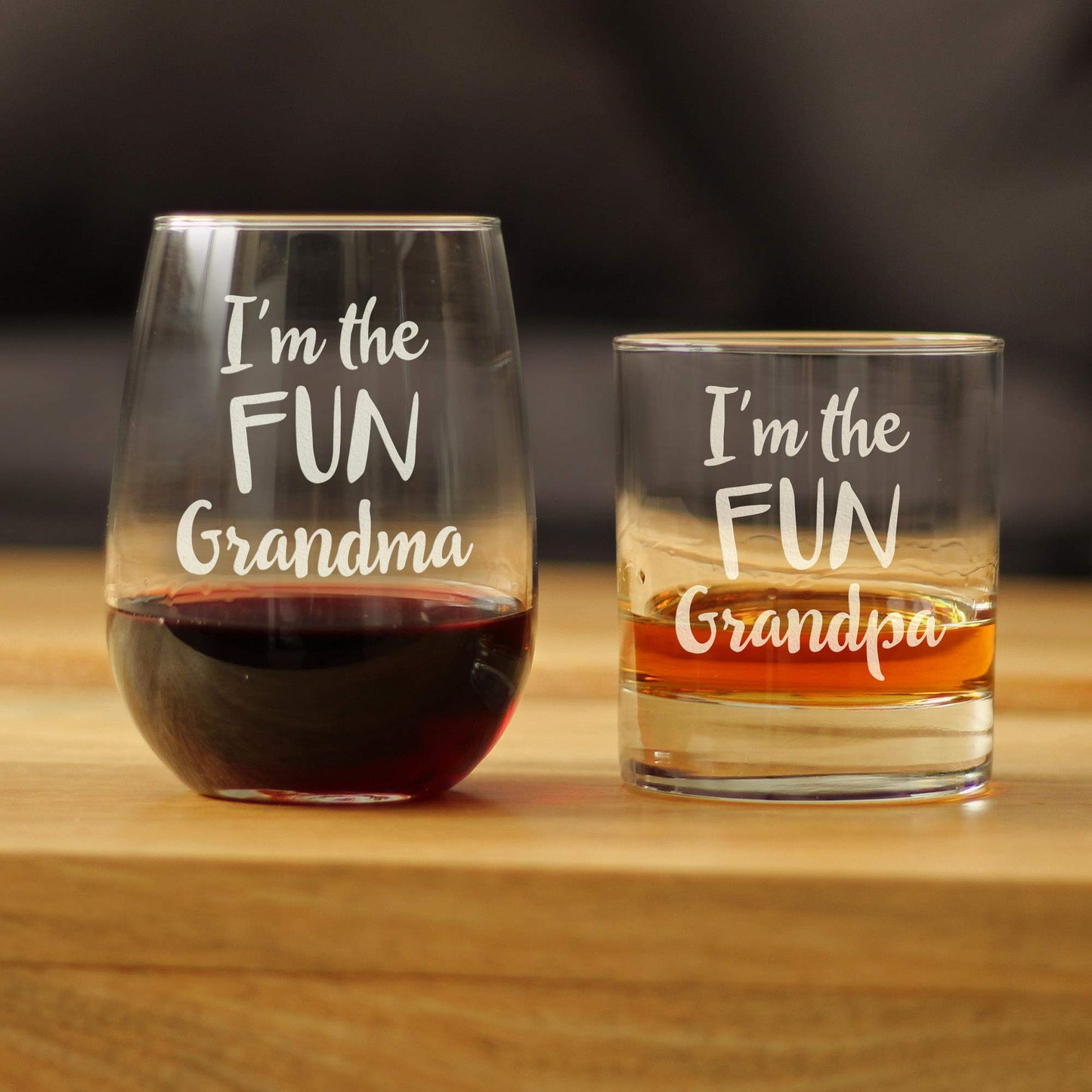 Fun Grandma – Funny Stemless Wine Glass, Large 17 Ounce Size, Etched Sayings, Gift Box