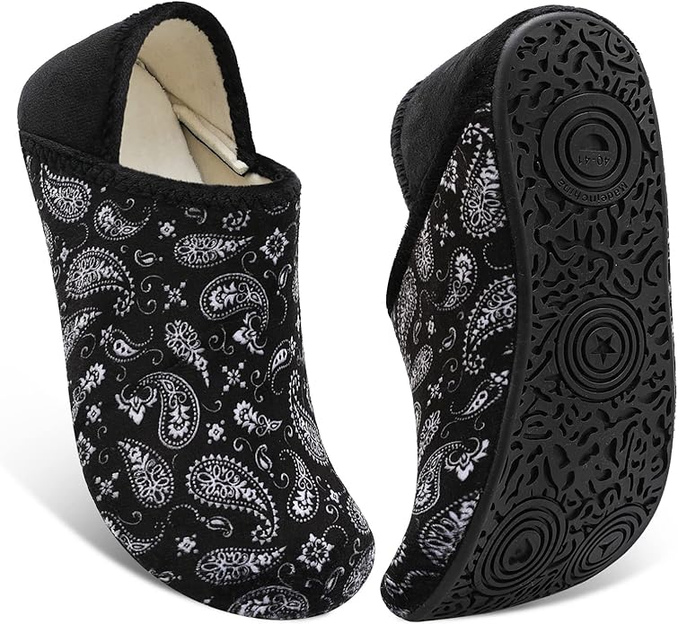 Fires Womens Mens Slippers with Rubber Sole Soft-Lightweight House Slipper Socks Around House Shoes Non Slip Indoor/Outdoor