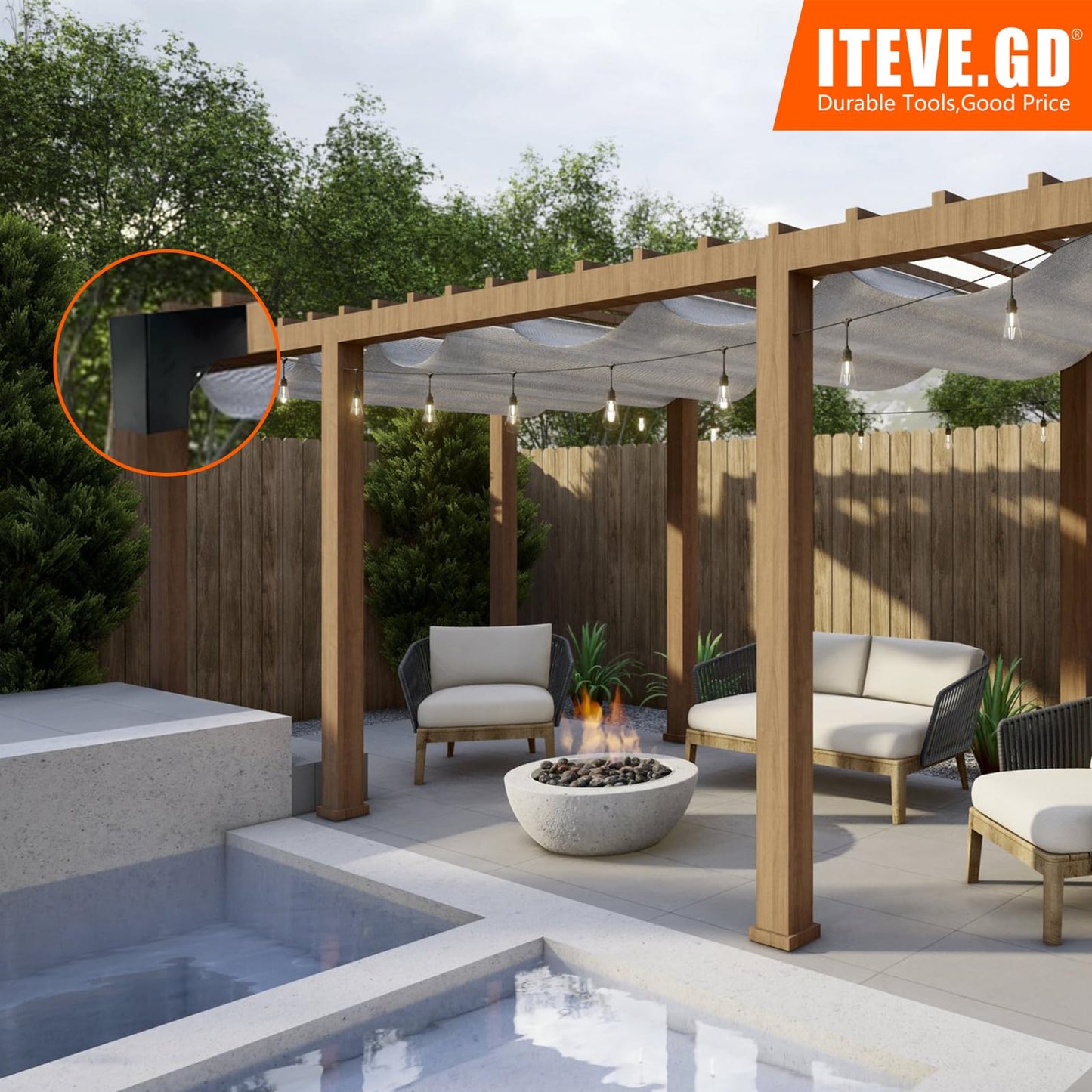 ITeVe.GD Pergola DIY Bracket Kits,2-Way L Shaped Corner Brackets for 4" x 4"(Actual:3.5" x 3.5") Lumber for Outdoor Pergola,Proch,Log Cabin W/Hardware - 4Pack…