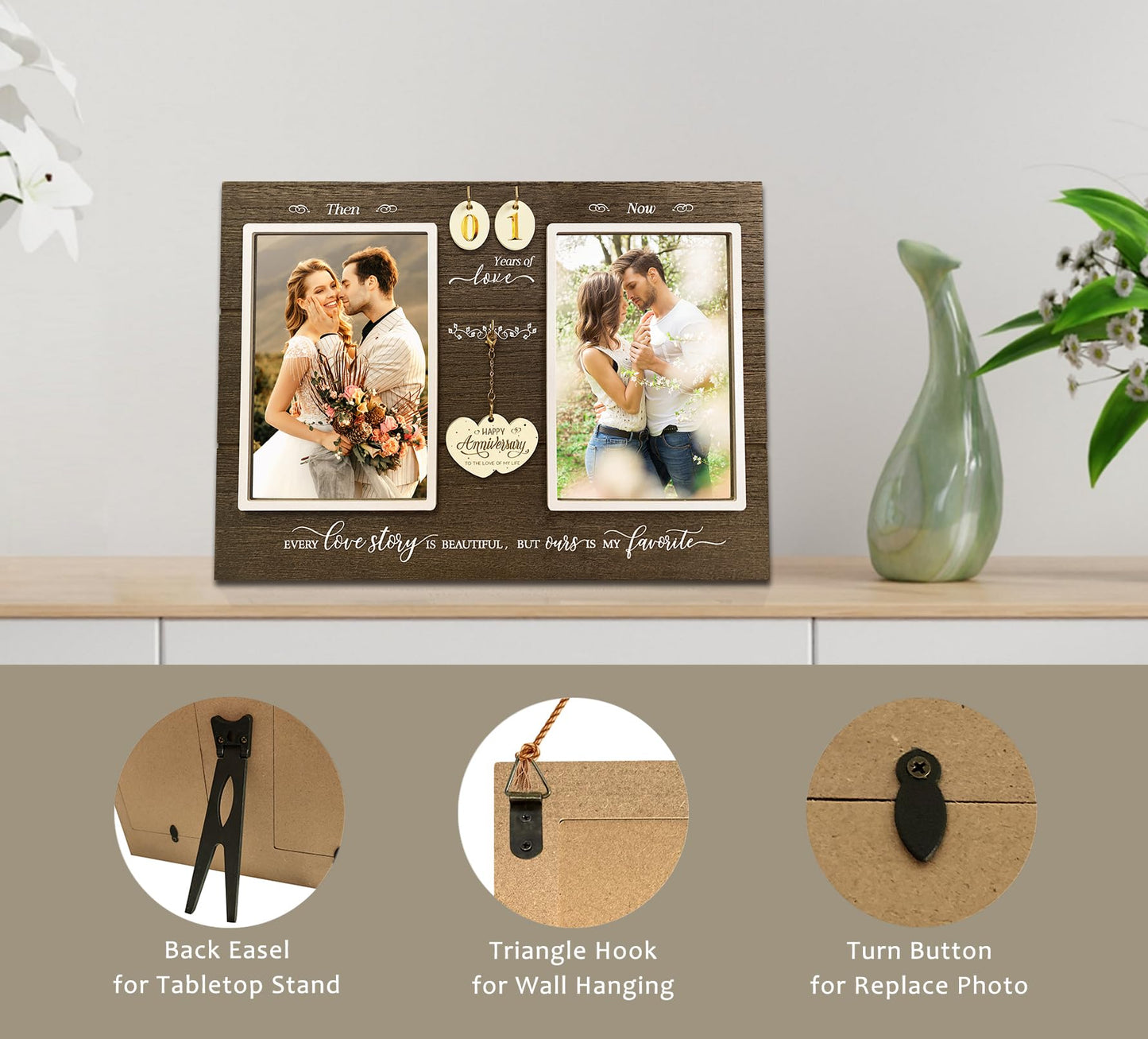 A'arkaJ Anniversary Wedding Gifts for Couple Parents Wife Husband. (1-99) Years Then & Now Anniversary Picture Frames(3 Options).