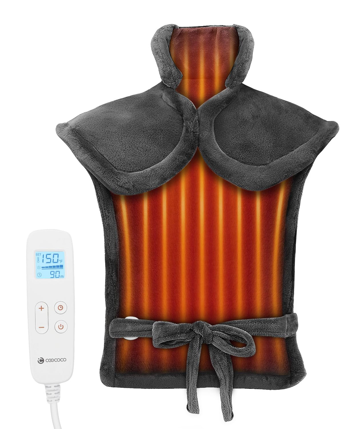 CooCoCo Heating Pad for Back Pain Relief, Birthday Gifts for Dad Mom Women Men, FSA Eligible Items, Electric Heat Pad for Neck Shoulders, Auto Off, Moist Heating, 24"x33", 10ft Cord, Gray