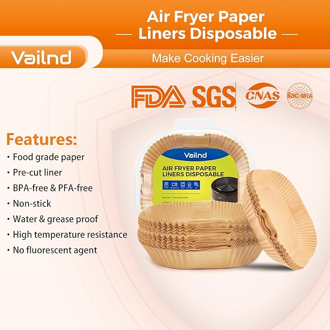 250 Pcs 9" Square Air Fryer Liners Disposable, Unbleached Parchment Paper Liners for Airfryer Basket, Non-Stick & Leakproof Baking Paper for Oven Roasting