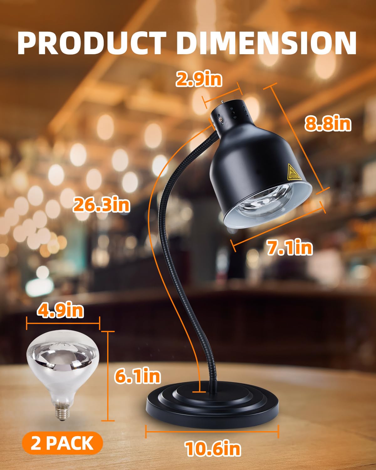 Food Heat Lamp: [Rapid-Heating Bulbs Included] [Steady Heating] Commercial Food Warmer Lamp, Electric Heat Lamp for Food Catering Food Warming Lamp for Buffet Parties,Black,N3