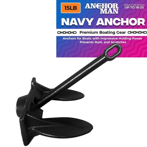 Navy Anchor, 15 Lb Boat Anchor for Pontoon Boat, Durable Vinyl Coated Boat Anchors for 25' Boats, Resistant to Scratch, Tear & Wear, Black