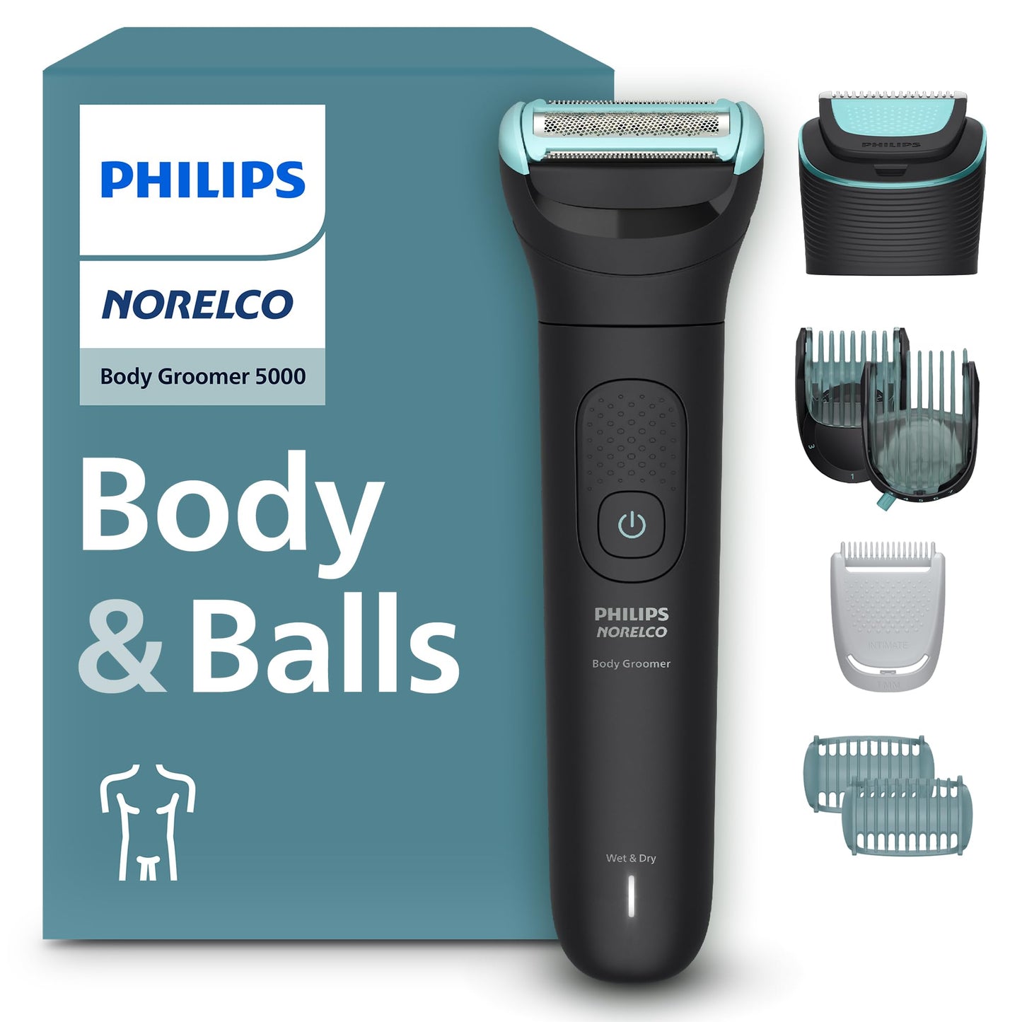 Philips Norelco Body Groomer 5000 Series, Intimate Hair Trimmer & Shaver for Men with Dual 100% Showerproof Full Body Shave & Tr